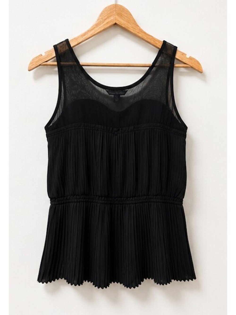American Eagle Outfitters Black Sheer Pleated Sleeveless Top S/P